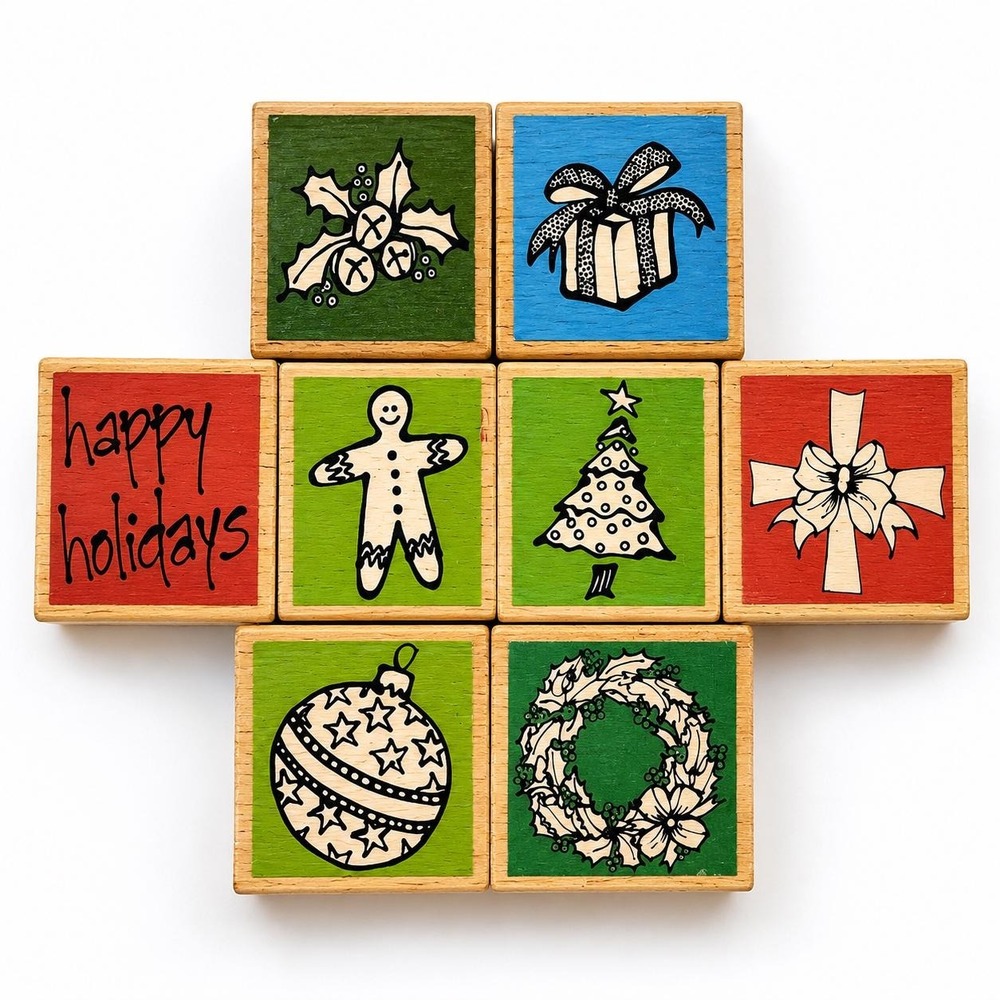 Discontinued VAP Scrap Christmas Rubber Stamp Lot (8) Village Arts Press Holiday